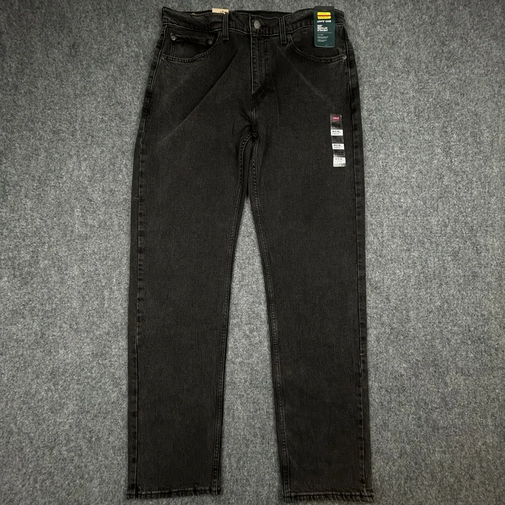 Levis 505 Regular Straight Jeans Mens 36x34 Washed Black Stretch Denim Pants